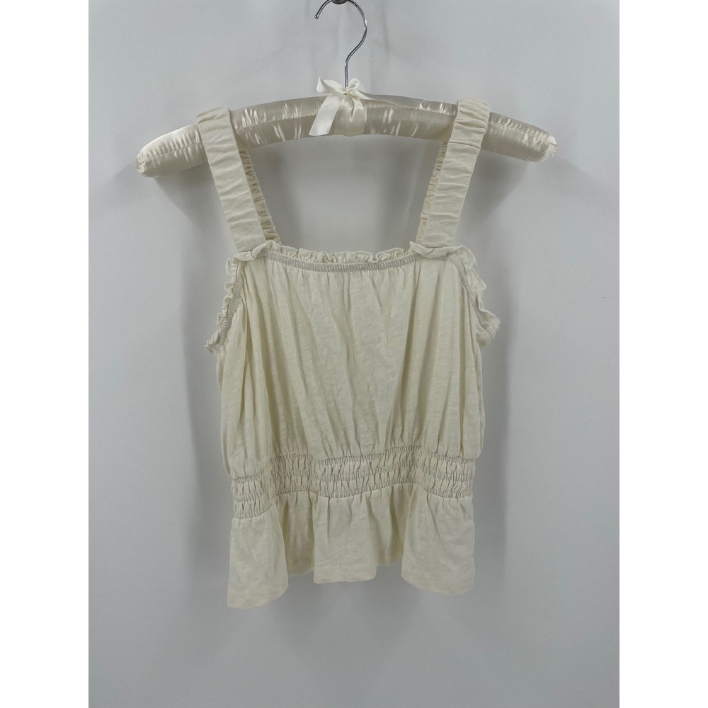 Marine Layer Cream Cotton Smocked Peplum Tank Top XS Ruffle Coastal Summer